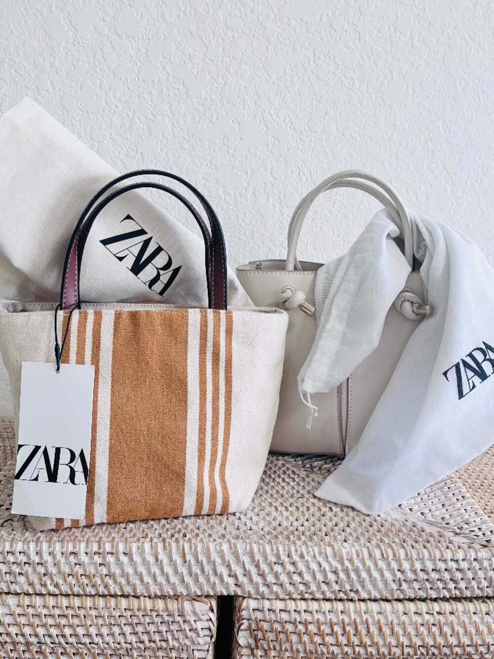 LOT OF TWO!! Zara Mini Totes Crossbody Handbags Cotton Fabric/Vegan - Picture 2 of 16